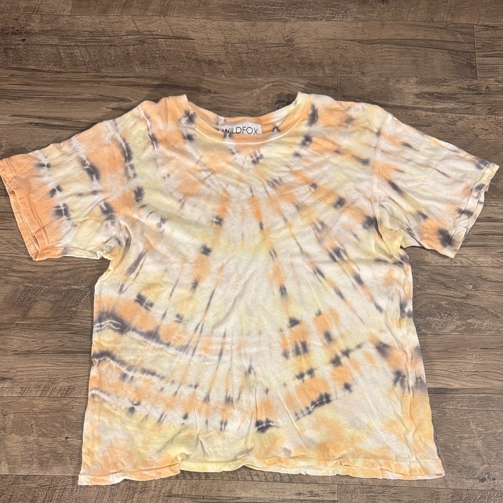 Wildfox Tie-Dye Short Sleeve Tee - Orange Gray and Yellow - Size XS
